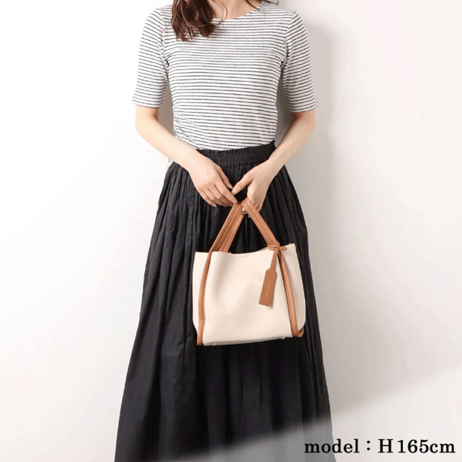 cachecache Soft Leather-Like Mini Bag with Shoulder Strap - Ivory × Camel