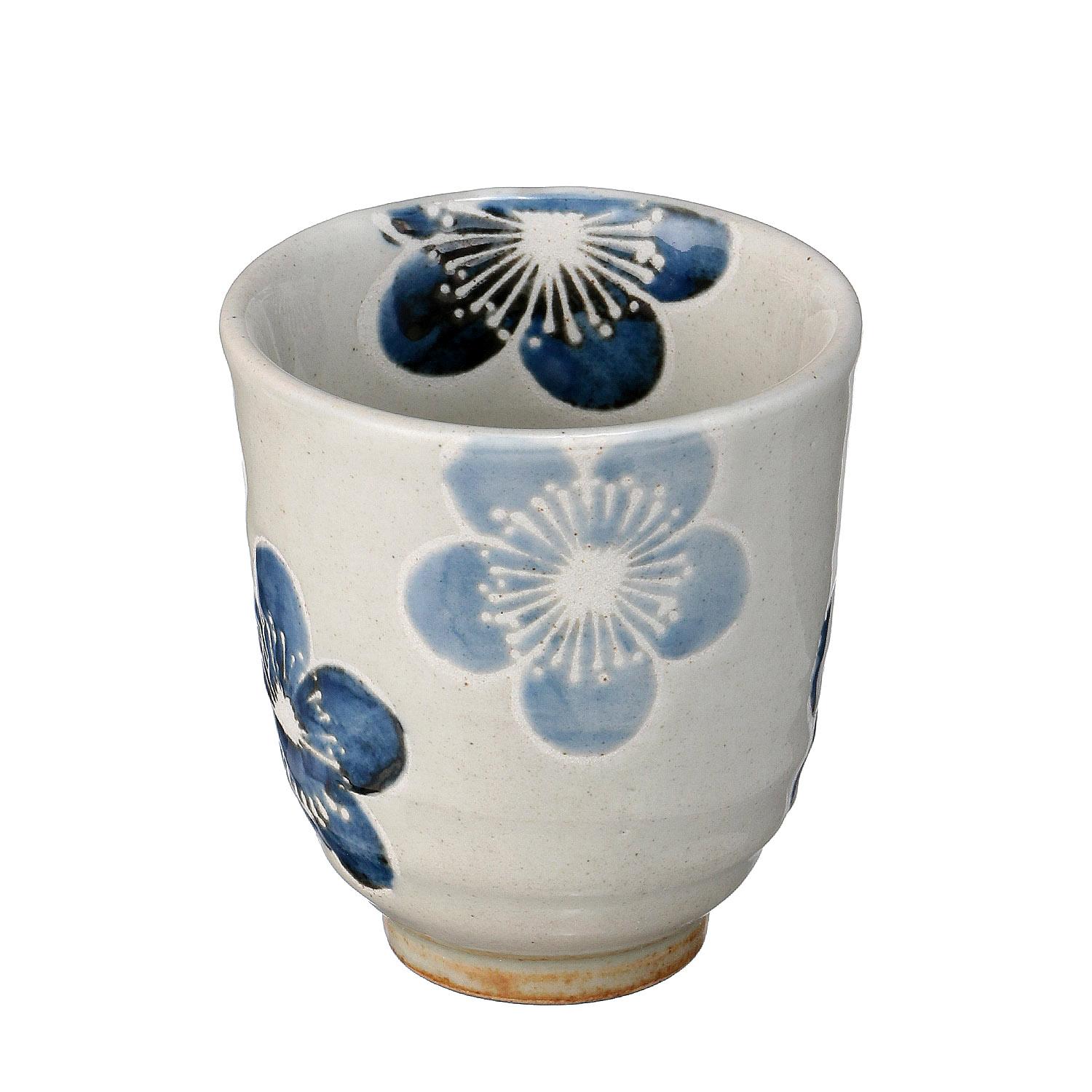 Pink-Glazed Plum Rice Bowl & Tea Cup Set 03 Tea Cup Blue