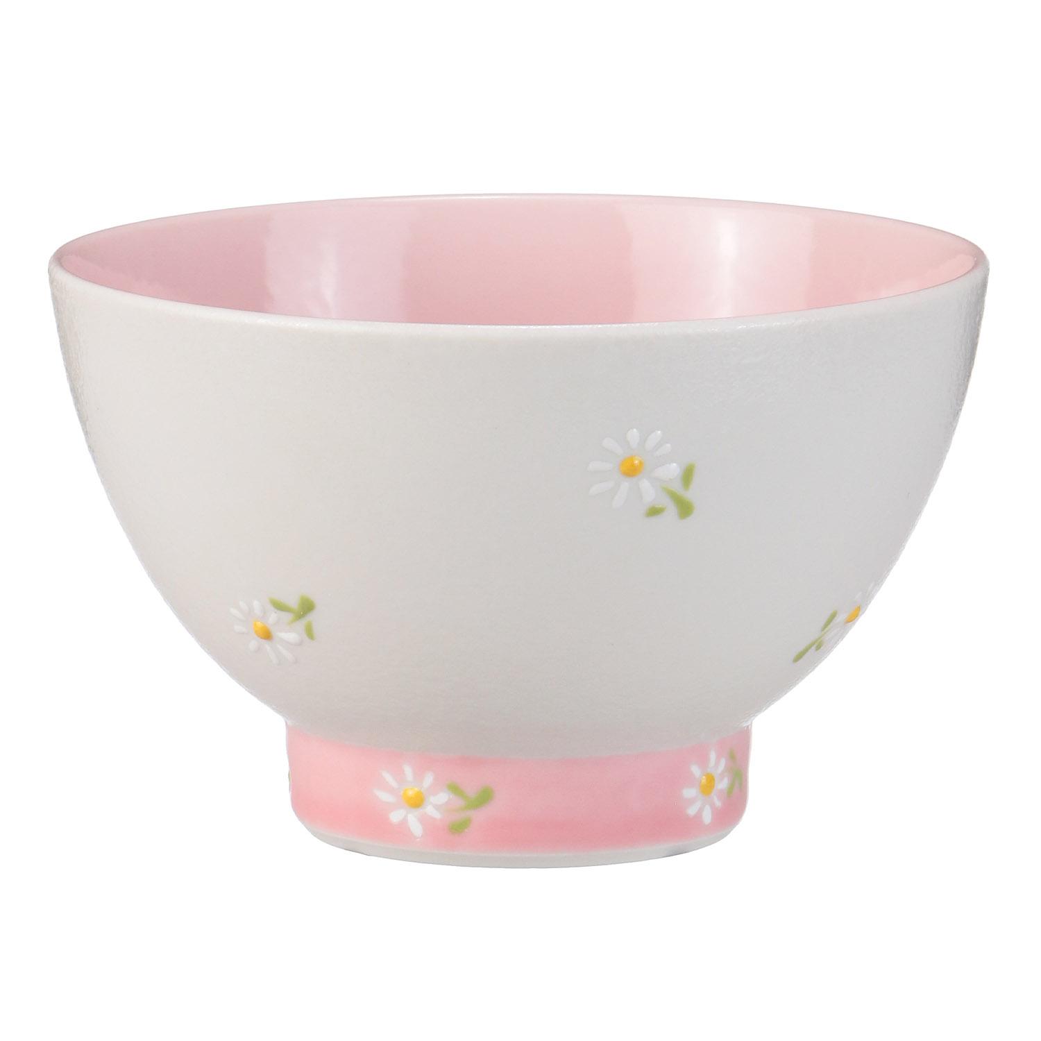 White Daisy Rice Bowl & Teacup Set - Rice Bowl Pink