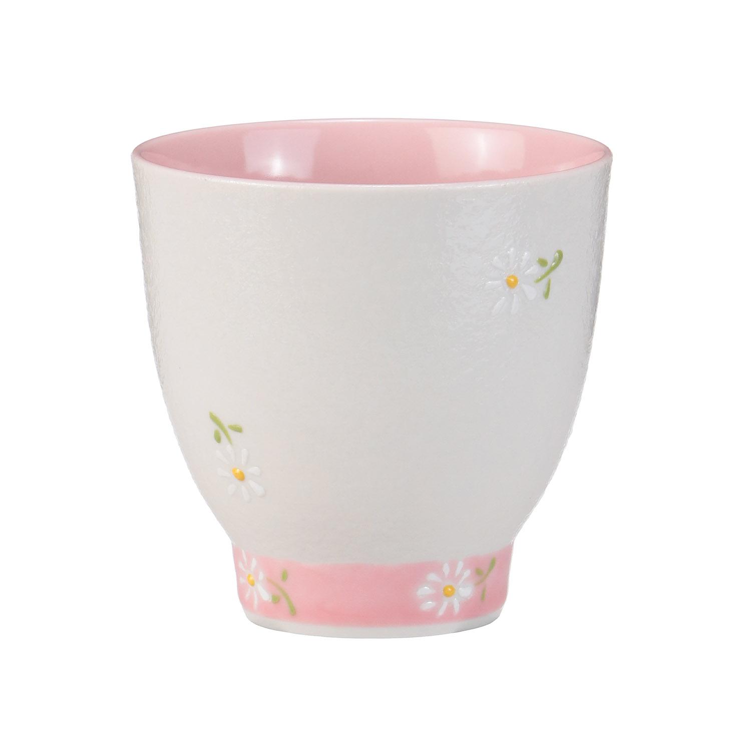 White Daisy Rice Bowl & Teacup Set, Teacup, Pink