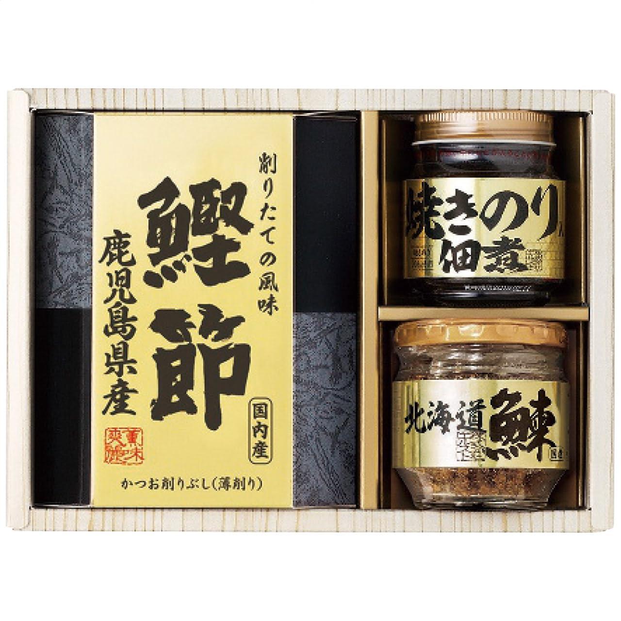 Delicious Delights Assortment 5870-15 Hokkaido-produced Herring Flakes 50g, Roasted Seaweed Simmered in Soy Sauce 85g (1 jar each), Shaved Bonito Flakes (2g × 3 bags) (1 box) 9238-014