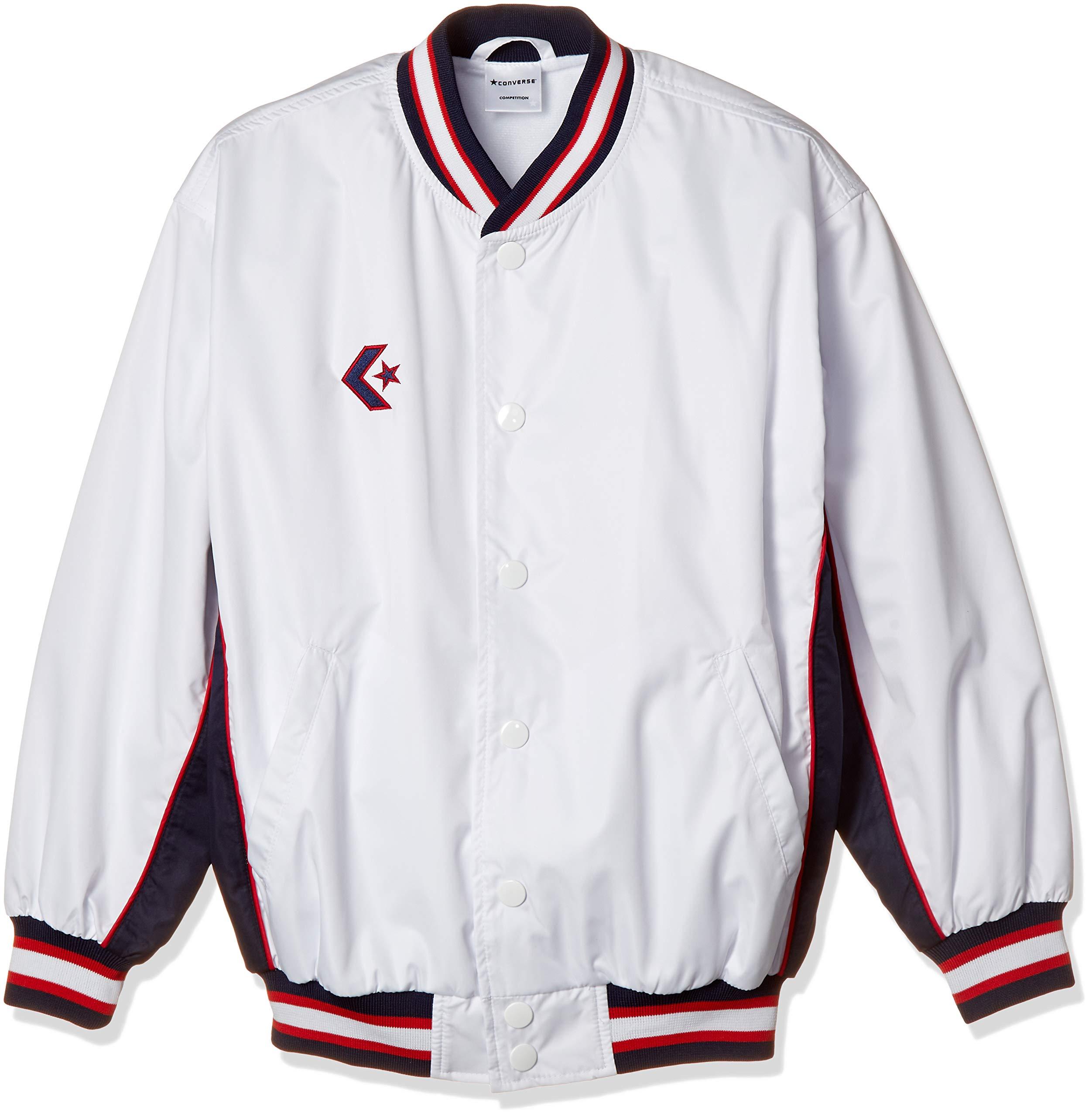 [Converse] Kids' Mini-Basketball Jacket Junior Warm-Up Jacket (Front Button) Water-Repellent Breathable Ventilated CB482501S Kids White/Navy Japan Size 150 (Equivalent to Japanese Size 150)