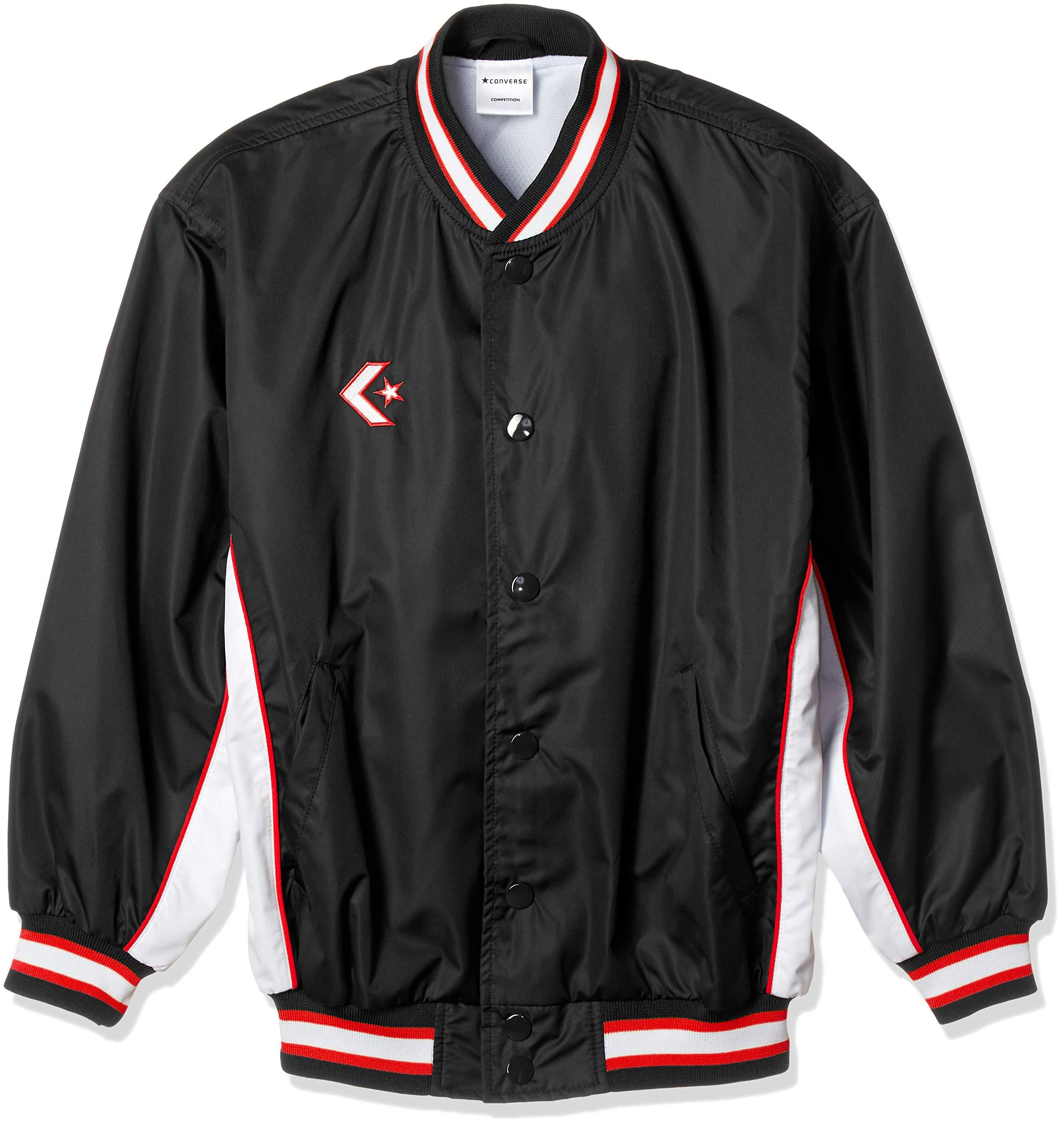 [Converse] Kids' Mini-Basketball Jacket Junior Warm-Up Jacket (Front Button) Water-Repellent Breathable Ventilated CB482501S Kids Black/White Japan Size 160 (Equivalent to Japanese Size 160)