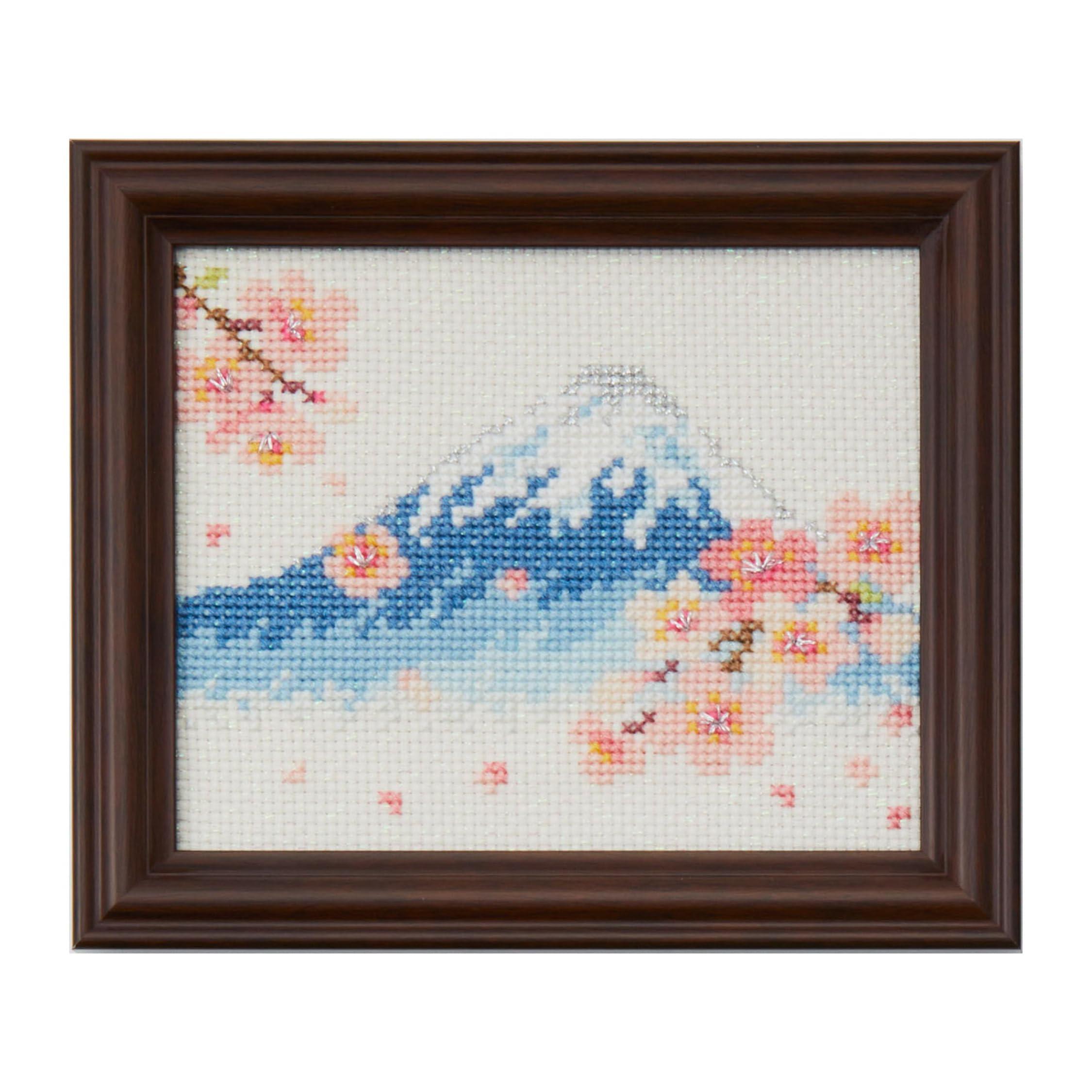 COSMO Embroidery Kit: Sparkling Seasons of Japan (Mt. Fuji and Cherry Blossom Viewing) No.522401 Finished Size: Approx. 16.5cm × 14cm