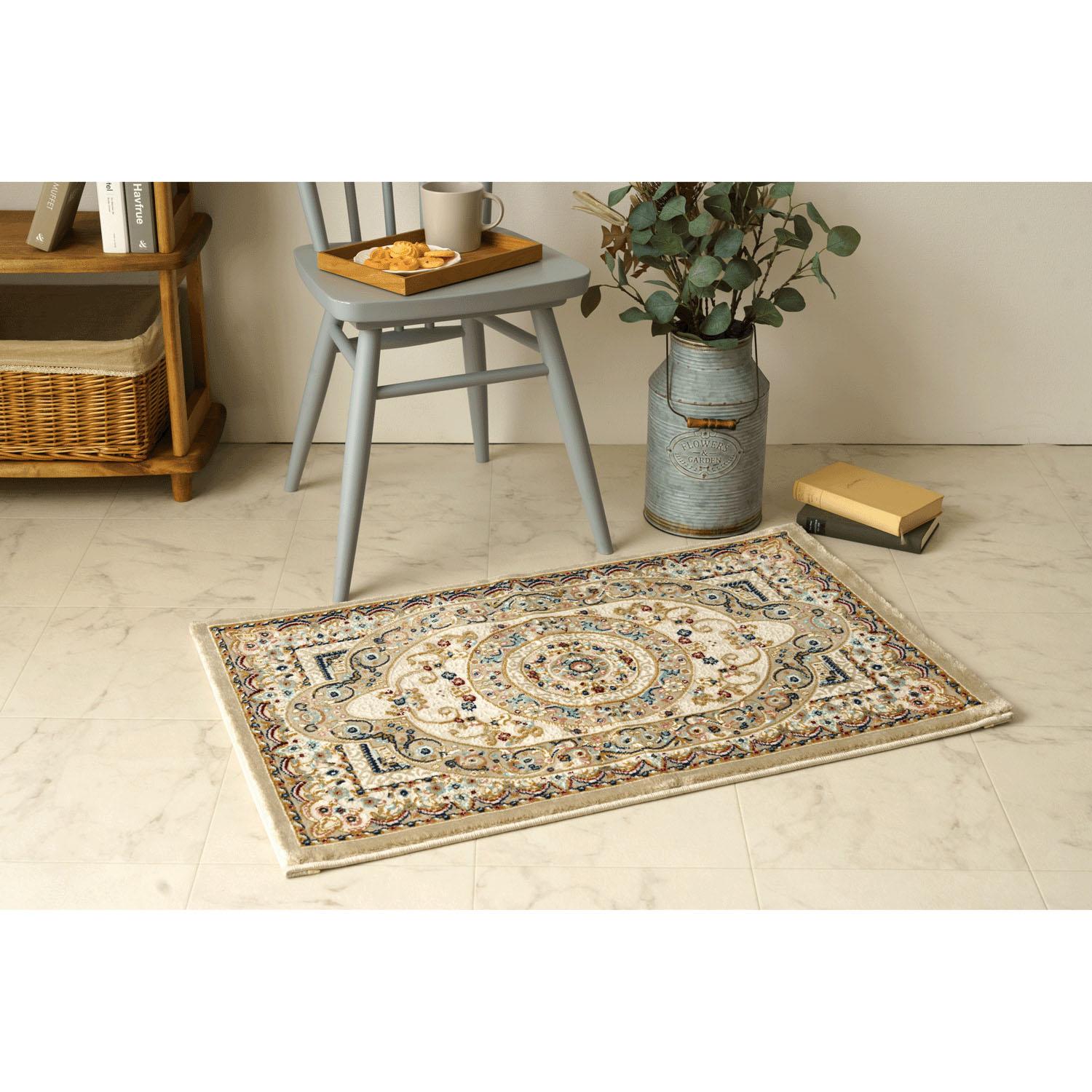 Ikehiko Mat Entrance Indoor Outdoor Imported Rosary Beige Approx. 50×80cm Rectangular Made in Turkey Wilton Weave Classic Elegance Textured Antibacterial Odor-Resistant Durable #1311660021701