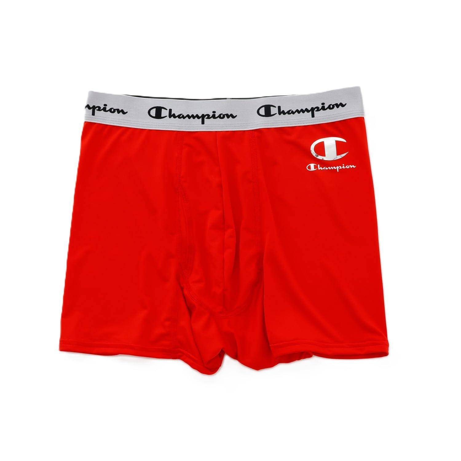 [Champion] Boxer Briefs doubleDRY® X-TEMP® Moisture-Wicking Quick-Dry Antibacterial Odor Control Cooling Script Logo Stretch Jersey Boxer Briefs Men's Underwear CM6EZ201 Red
