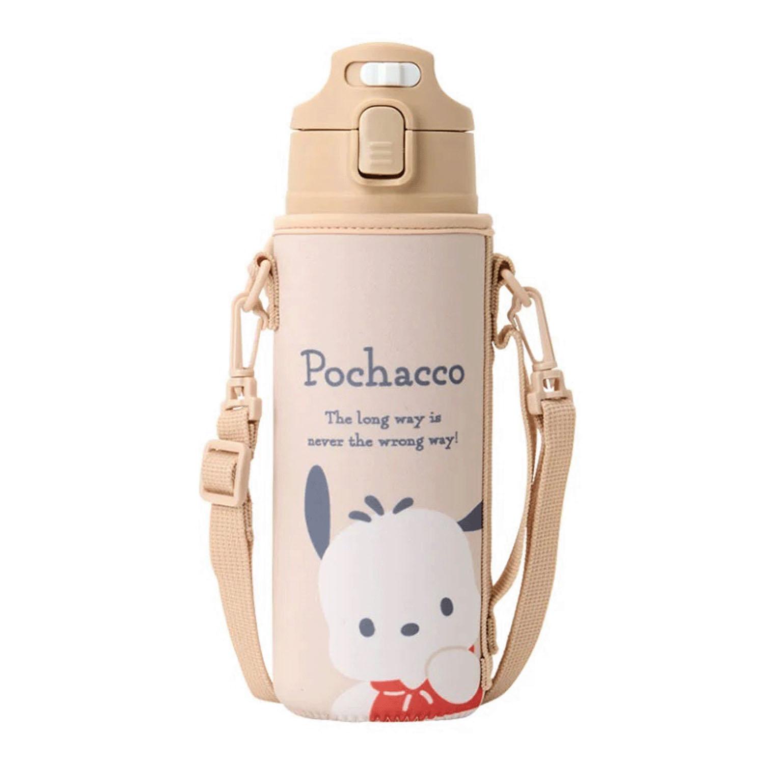 Sanrio Stainless Steel Bottle with Cover - Pocchacco for Kids - Insulated Only - Capacity: 470mL - Name Space Included - One-Touch Open - Direct Drinking - 095672