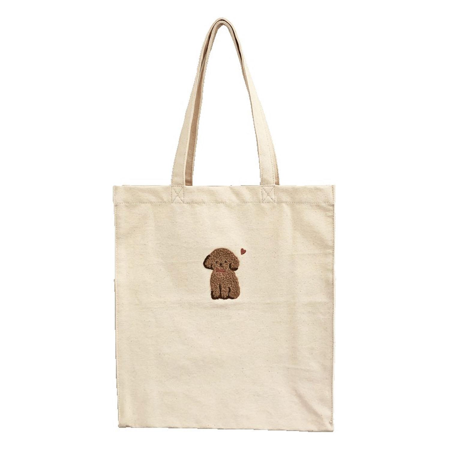 Animal Sagara Embroidered Tote Bag Toy Poodle Ivory