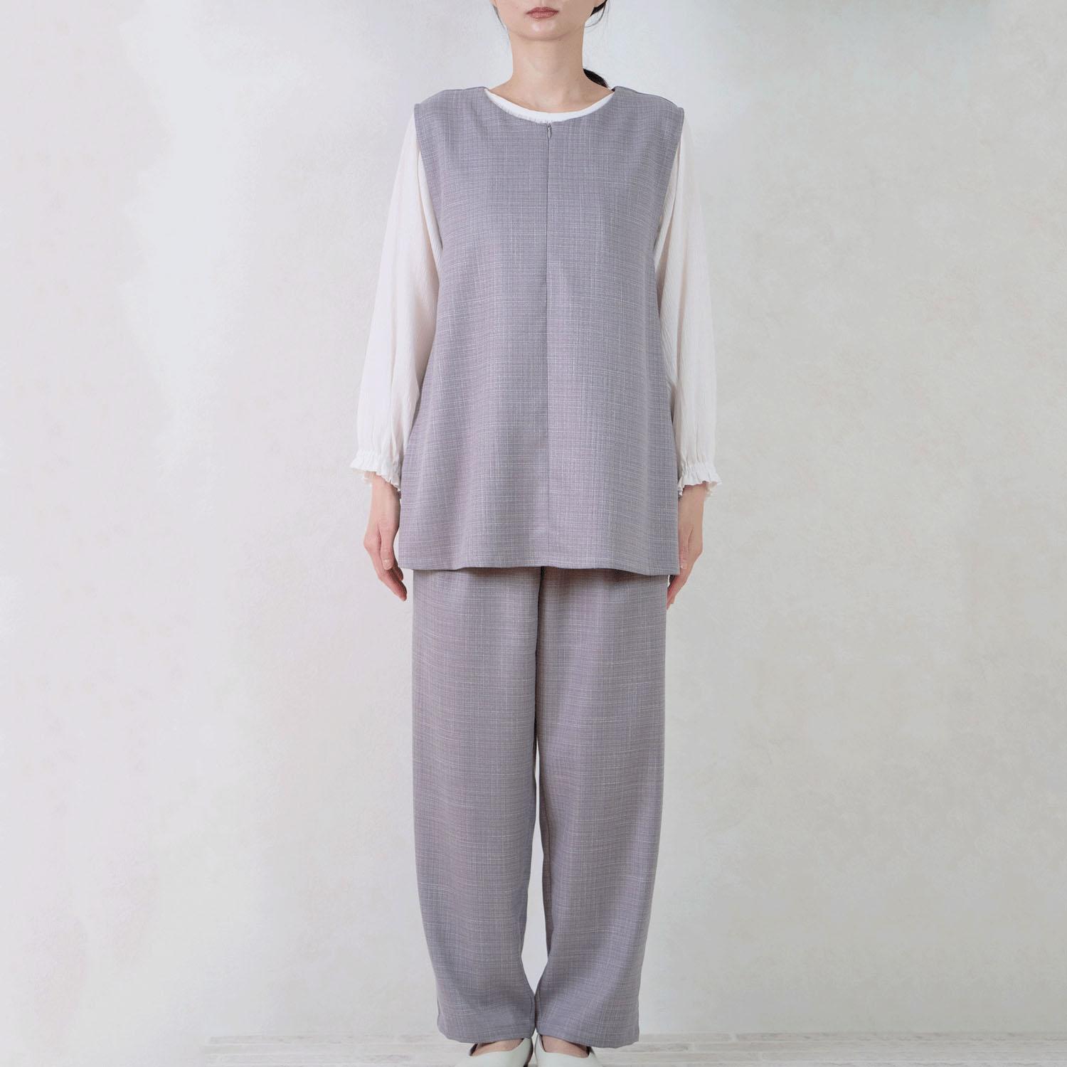 le ciel Tweed-Style Solid Color Set (Vest & Pants) Gray F (Free Size)