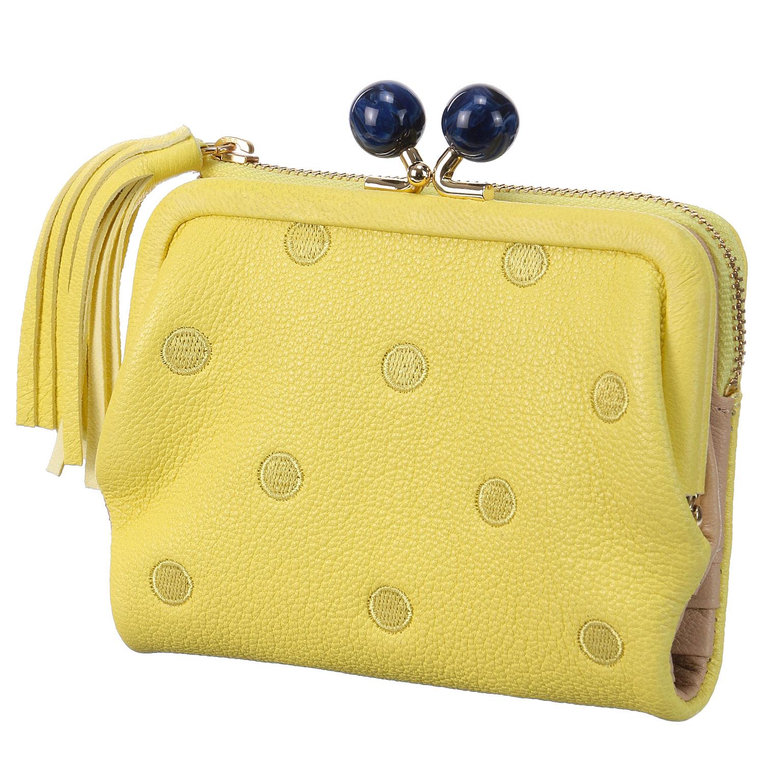 perche Acrylic Bead Gusseted Wallet, Light Yellow Dot
