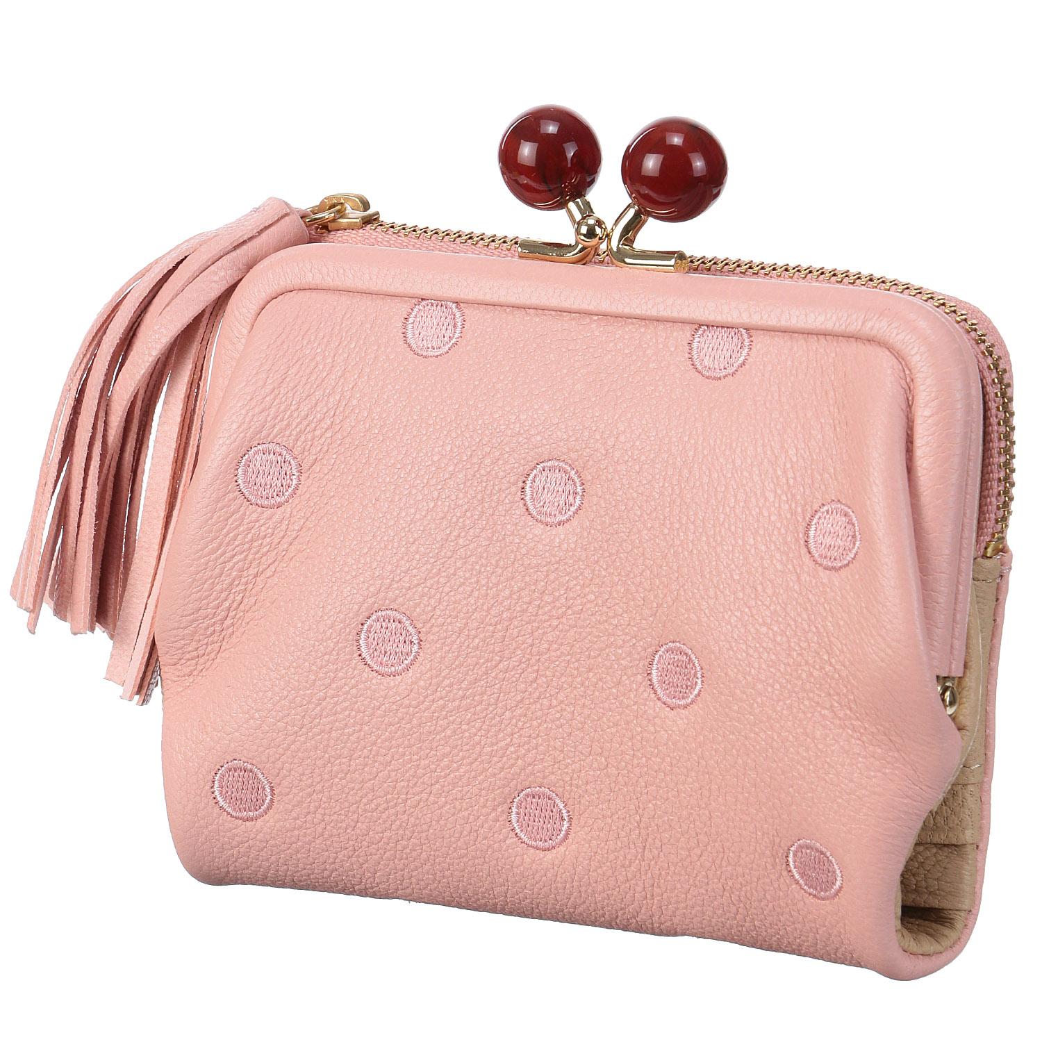 perche Acrylic Bead Gusseted Wallet, Light Pink Dot