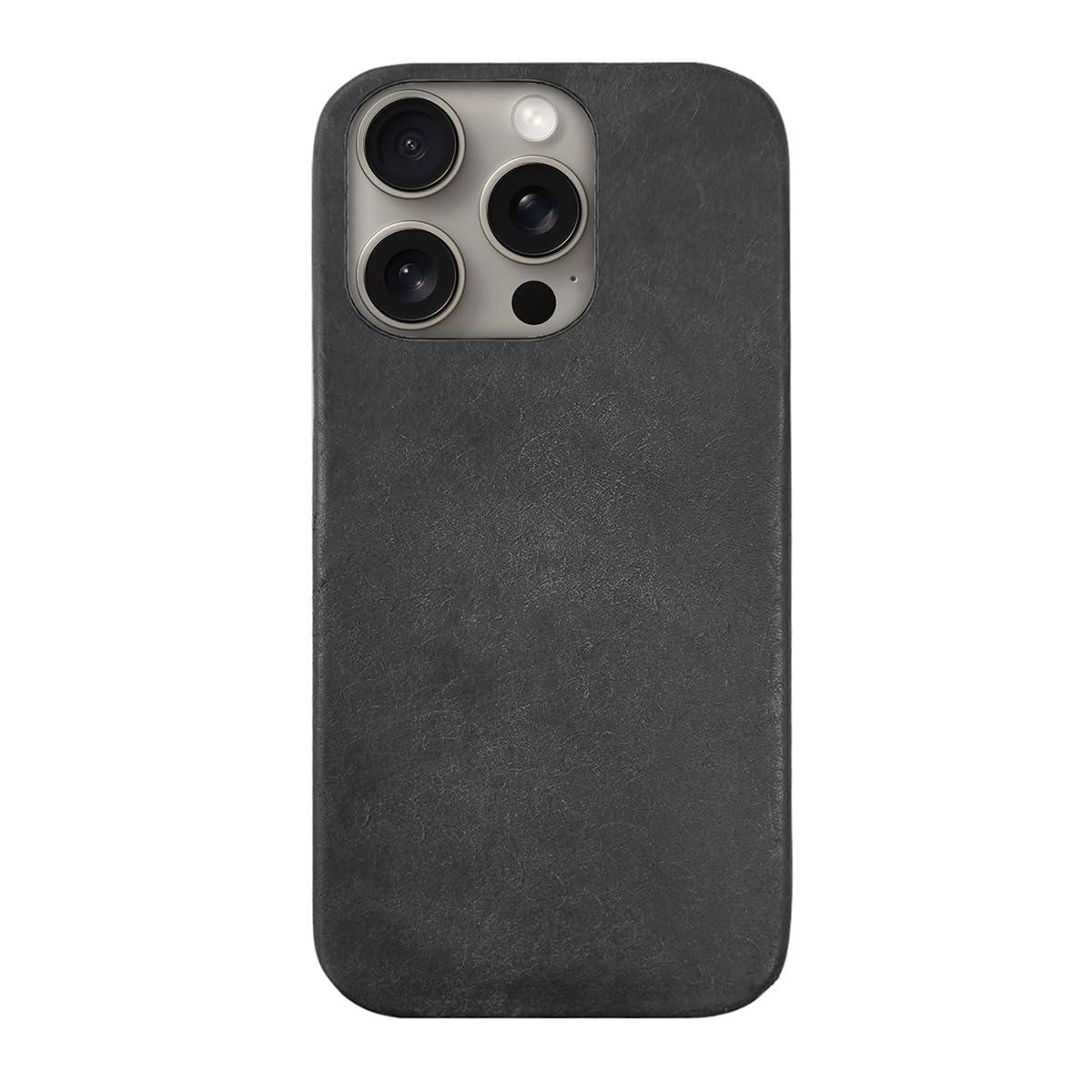 ABBI SIGNATURE iPhone 16 Pro Max Case Made in Japan Italian Genuine Leather MARGOT MagSafe Compatible Back Cover [ Vegetable-Tanned Leather Handmade Slim Minimalist Design Wireless Charging ] iPhone Case Back Cover ABS27337i16PM Black
