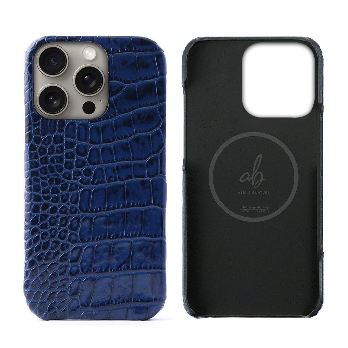 ABBI SIGNATURE iPhone 16 Pro Case Made in Japan Italian Genuine Leather LIPARI Back Cover MagSafe Compatible [ Vegetable-Tanned Leather Handmade Slim Minimalist Design Wireless Charging ] iPhone Case Back Cover ABS27360i16PR Navy