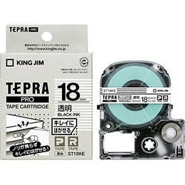 KING JIM Tepla PRO Tape - Cleanly Removable 18mm Transparent Black Text KJ-ST18KEX5