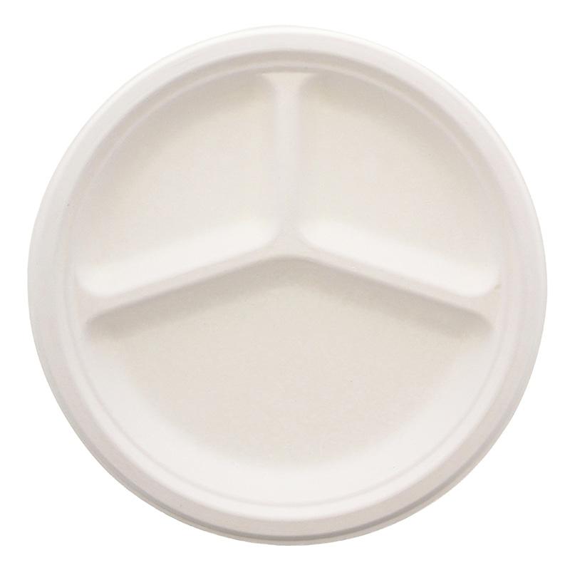 HEIKO Paper Plates Commercial Bagasse Paperware Deep Plate White 3 Compartments 26cm 50 Sheets