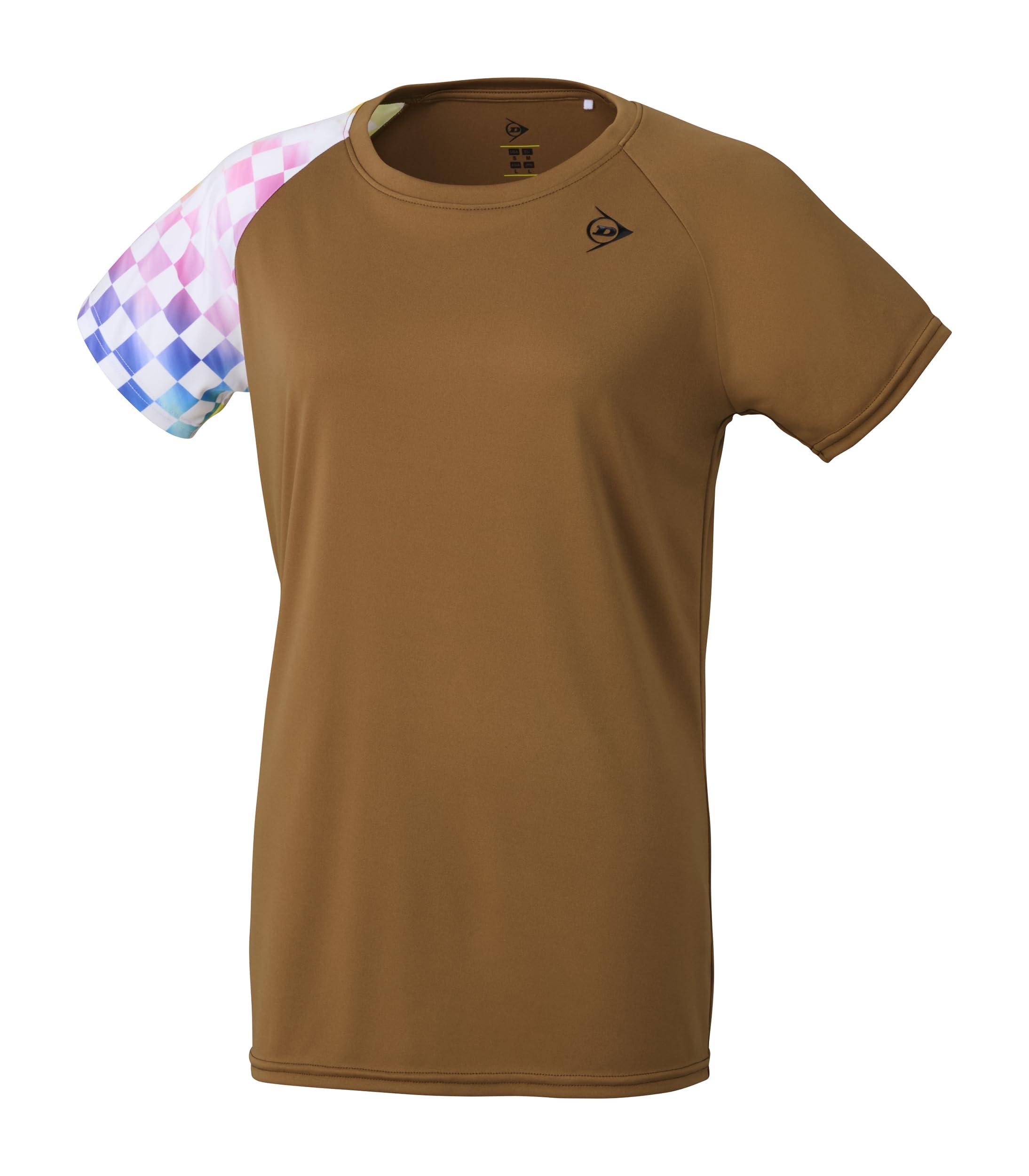 [Dunlop] Tennis Wear Badminton Short-Sleeve Game Shirt Women's Moisture-Wicking Quick-Dry UV Protection DAP1424W 2024SS Brown L