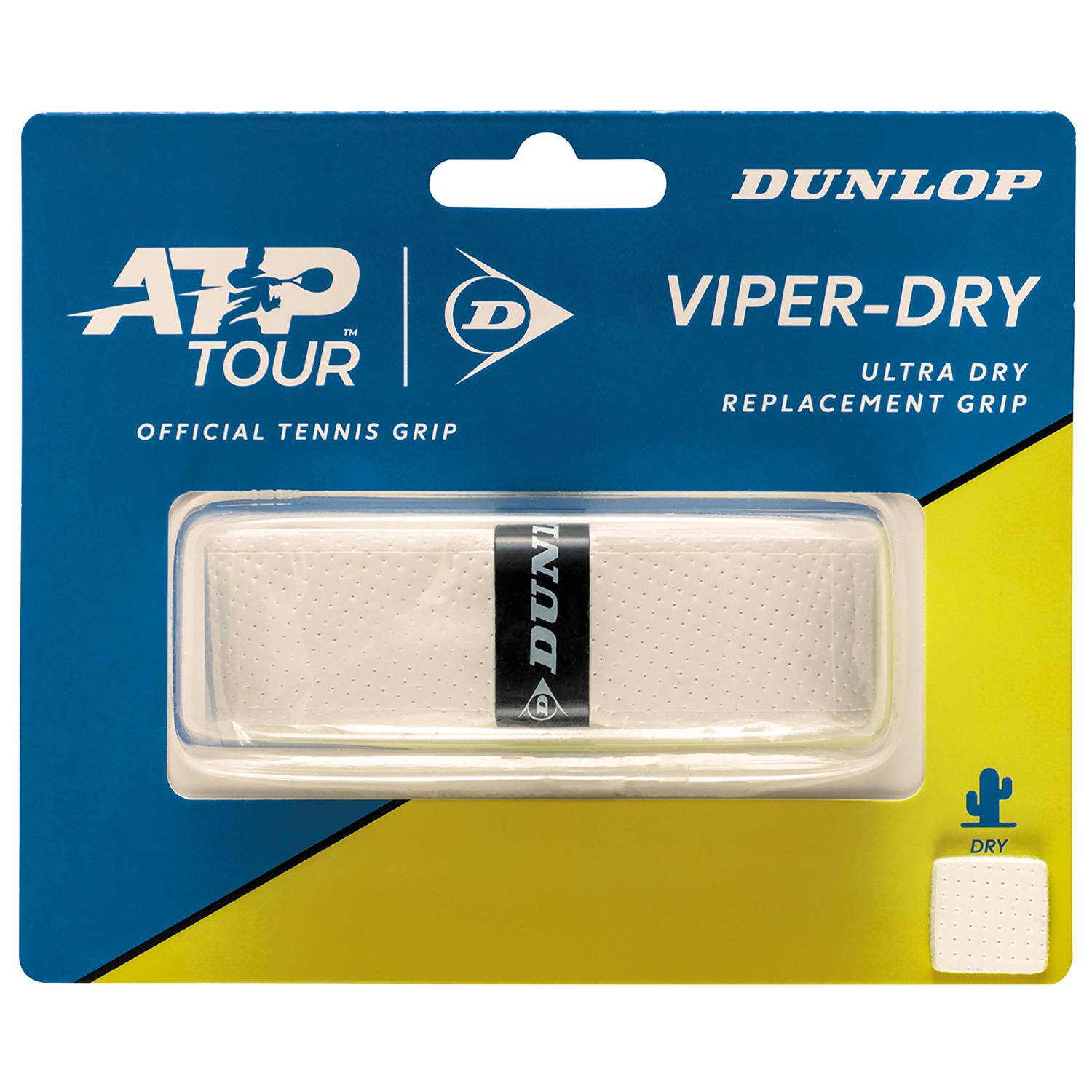DUNLOP Tennis Hard Tennis Grip Tape Replacement Grip Semi-Dry Type VIPER-DRY 1 Roll White DTA2522