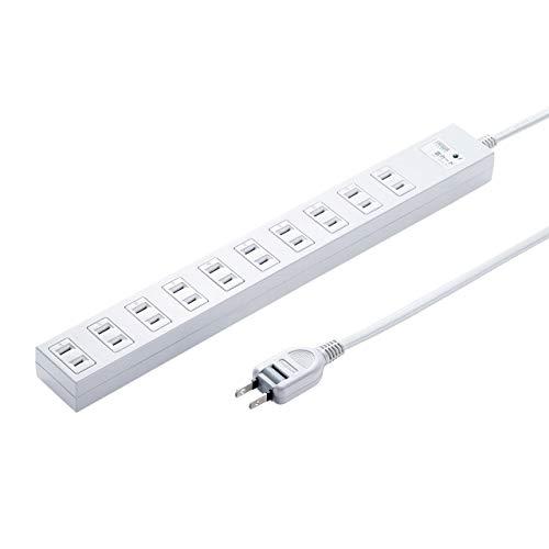 Sanwa Supply Power Strip 10 Outlets (2P) 2m Lightning Protection Master Switch Rear Magnet Dust-Proof Shutters Swing Plugs TAP-SP217-2