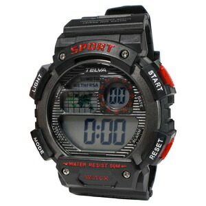 [Crefar] Digital Sports Watch, Waterproof, Multifunction, Urethane Strap, TE-D282-RD, Men's, Black