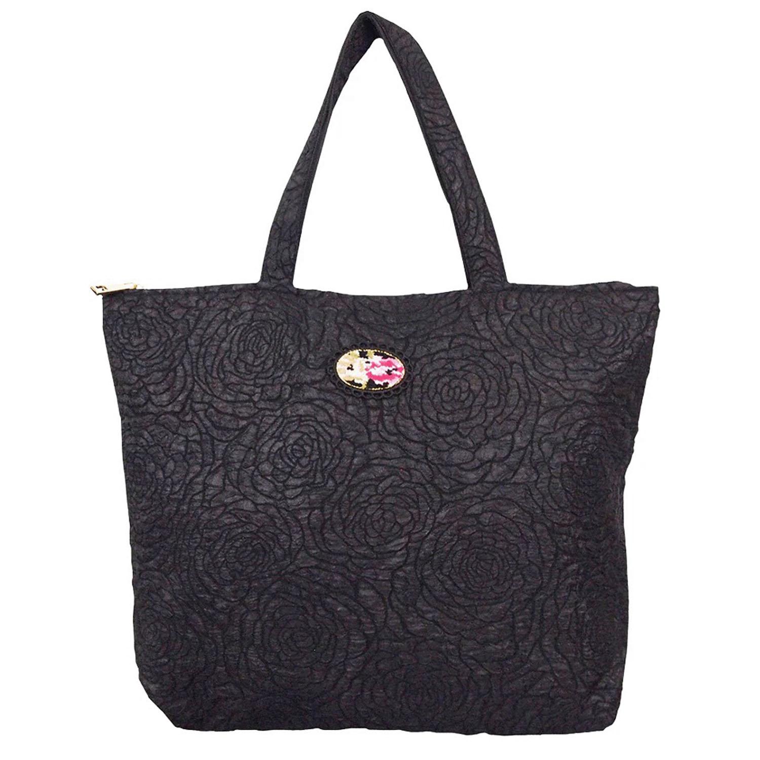 Rose stamped handbag, black