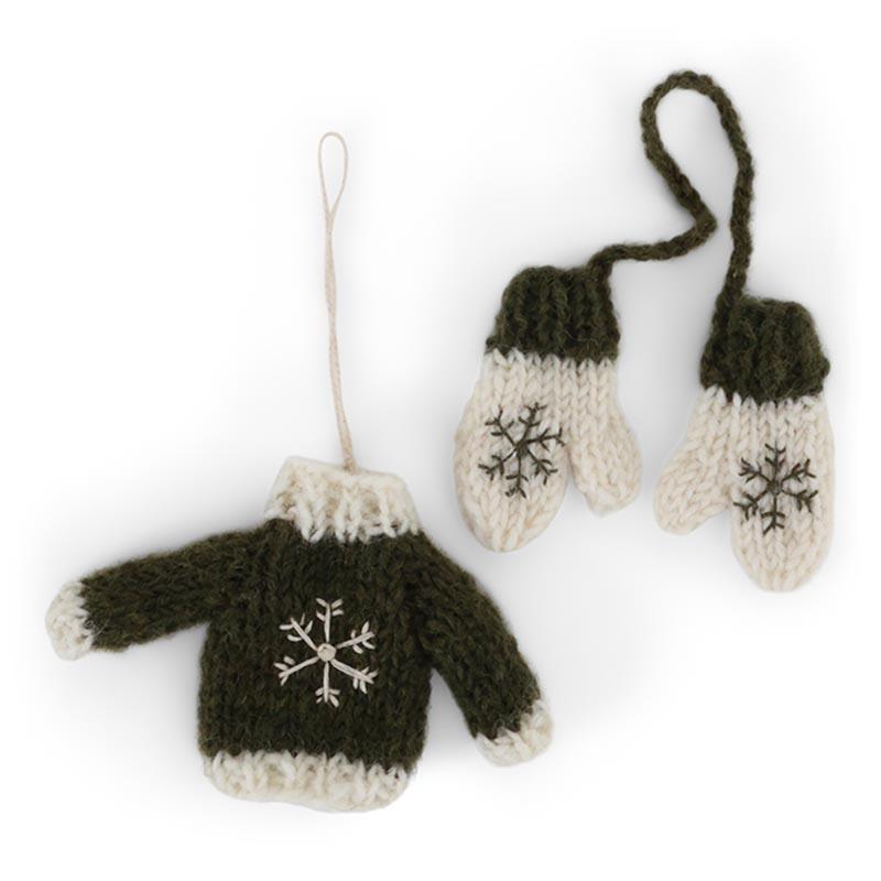 Greer & Sif Hand-Knitted Sweater & Gloves Green