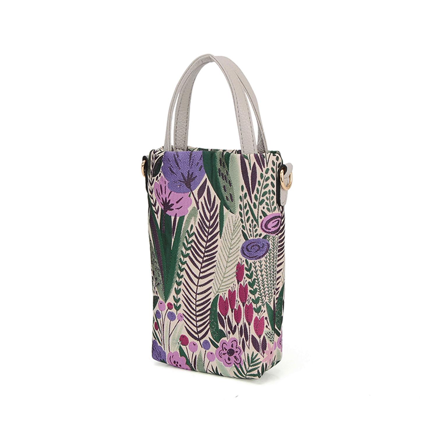 Botanical Print Smartphone Shoulder Bag - Gray