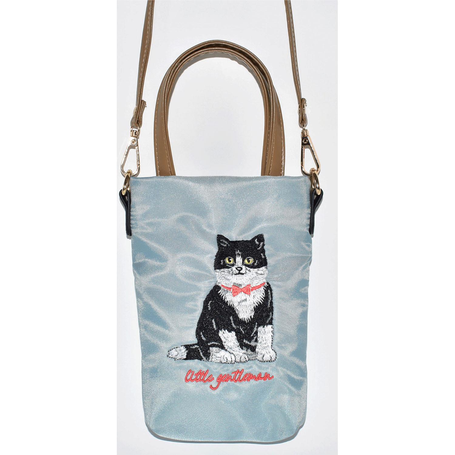 Cat Embroidered Smartphone Shoulder Bag