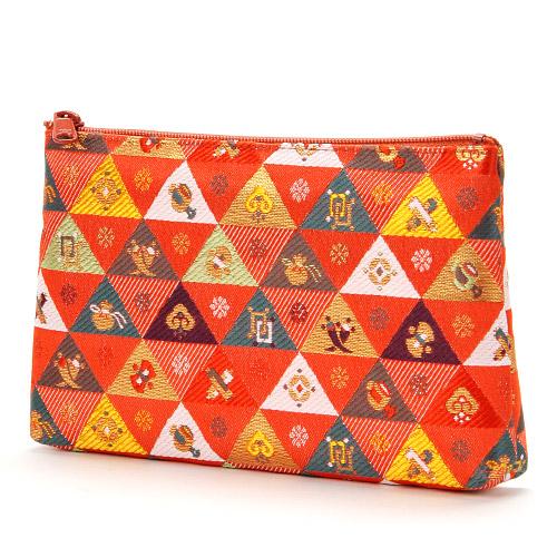 Gold Brocade Passbook Case Scales and Treasures Design Vermilion