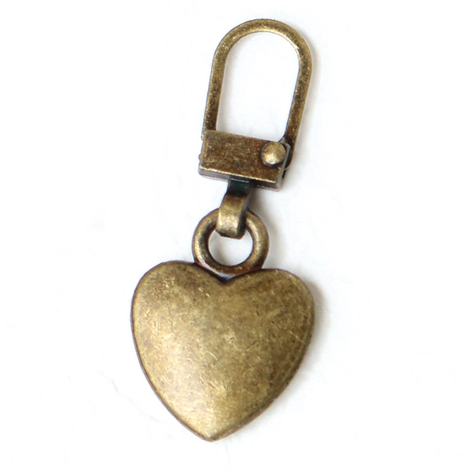 Nippon Chuko Replacement Zipper Charm 1-Piece Pack  Heart  Antique Gold KE2009-AG