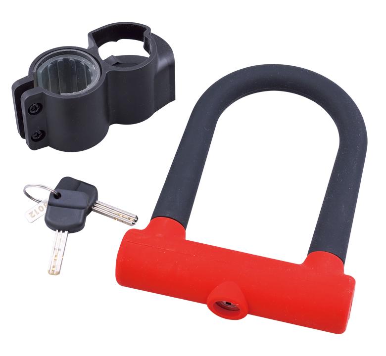 J&C FAVORI [Aluminum U-Lock with Double Dimple Key] Black/Red 76mm x 128mm Seatpost Bracket Includes 3 Dimple Keys FV-01