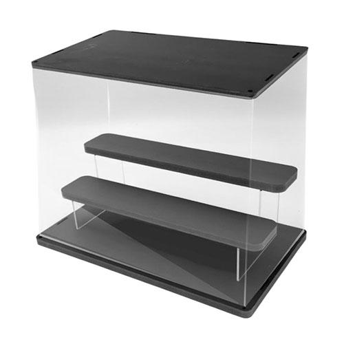 Young Top LED Downlight Acrylic Display Case 3-Tier Black Capsule Toy Figure Light-Up 3-Color Lighting Switch LADC-3F-BK