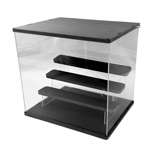 Young Top LED Downlight Acrylic Display Case Large 4-Tier Black Capsule Toy Figure Light-Up 3-Color Lighting Switch LADC-4F-BK