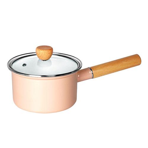 Rise Creation Enamel 15cm Milk Pan Durable and Eco-Friendly Material for Long-Lasting, Worry-Free Use Pink Beige R0514-D
