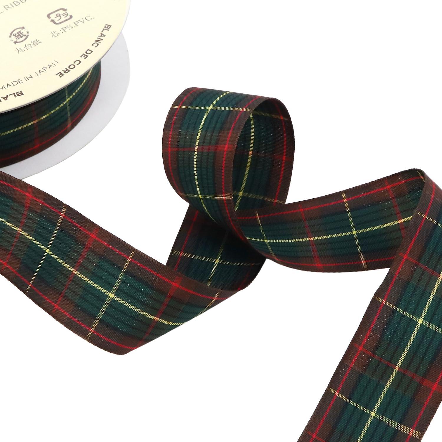 Konishi Ribbon Check Ribbon 24mm × 10m Brown/Green KR2460-24-3