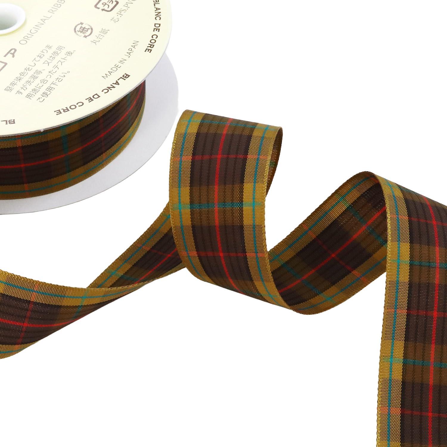 Konishi Ribbon Check Ribbon 24mm × 10m Yellow/Brown KR2460-24-4