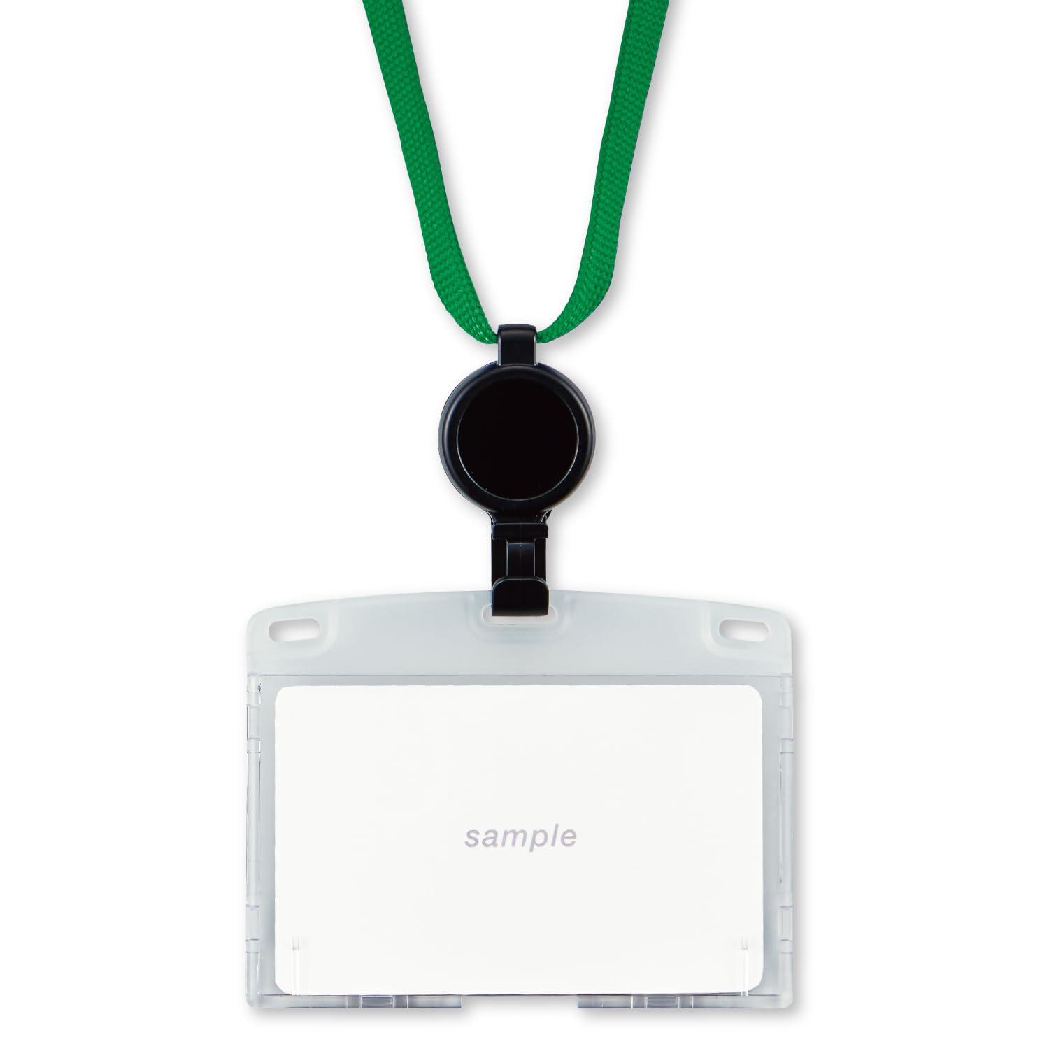 Open/Hanging Name Tag Reel-Style Hard ID Card Holder (1 Card) Green