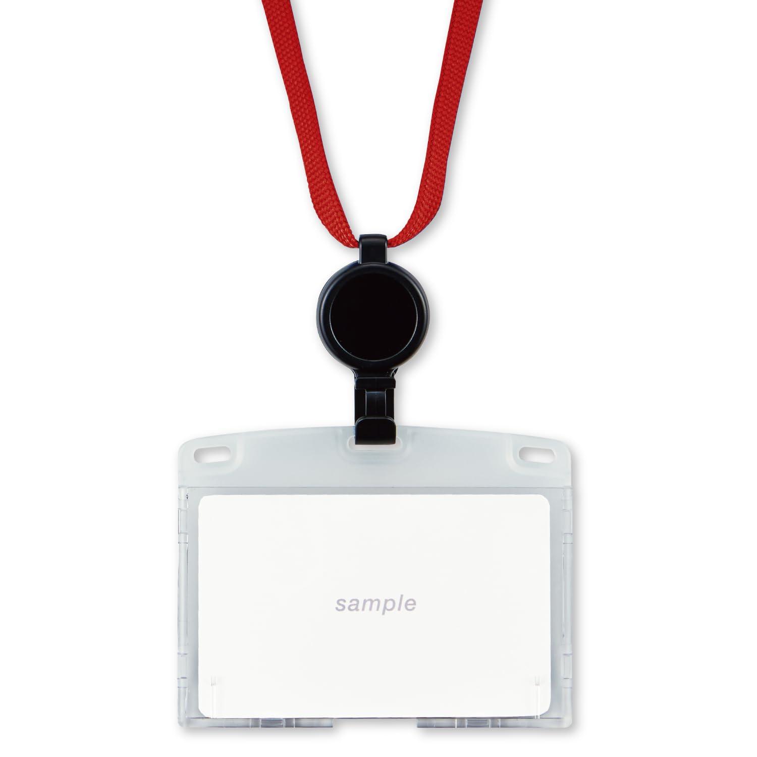 Open/Hanging Name Tag Reel-Style Hard ID Card Holder (1 Card) Red