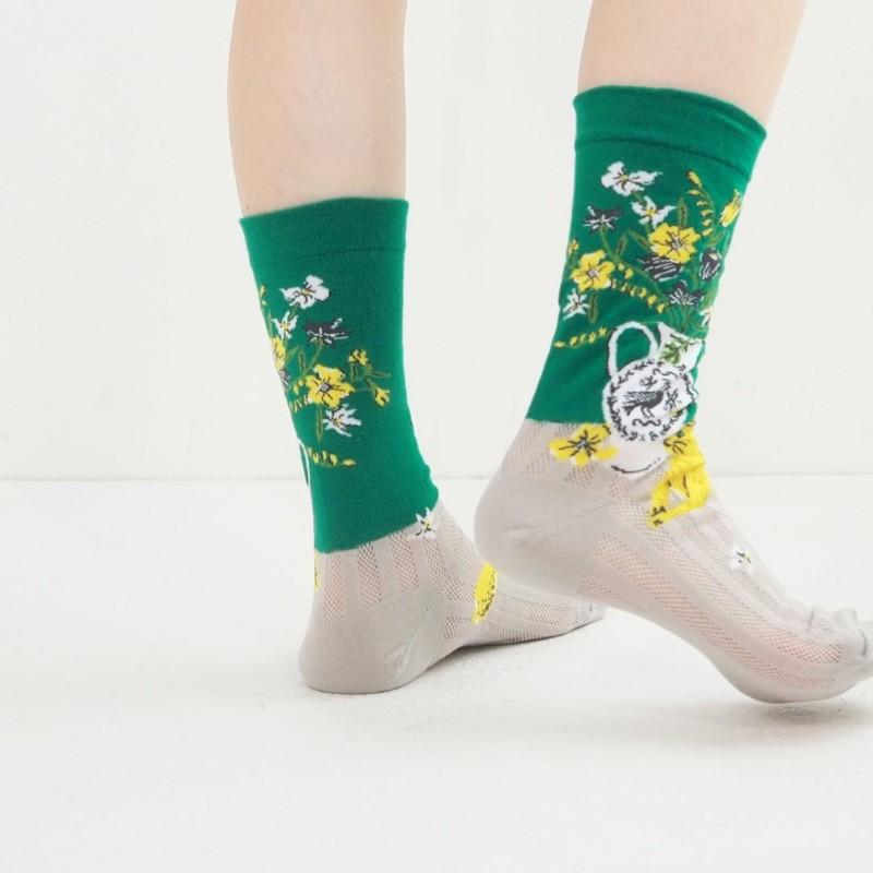 High-Gauge Crew Socks FLORAL LIFE/GR