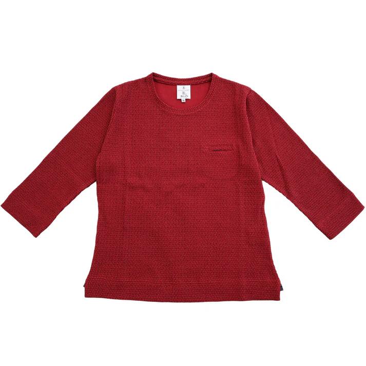 Giemon Three-quarter sleeve Rice grain knit top / Red