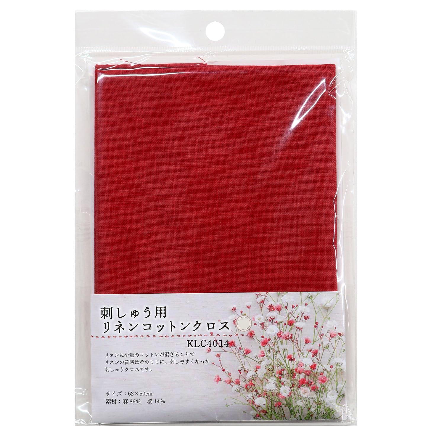 Nippon Chuko Embroidery Linen Cotton Cloth Approx. 62×50cm Ruby Red KLC4014-RR