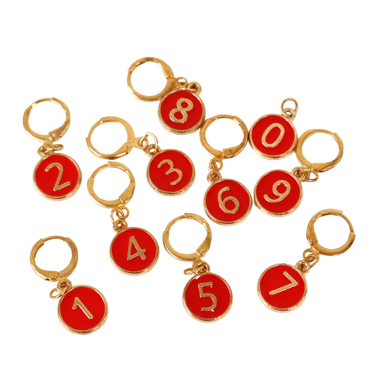 Nippon Chuko Numbering Stitch Markers Approx. 3×1.1cm 10 pcs. per pack in same color Red CKT22845