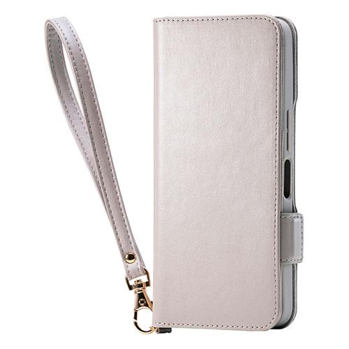 ELECOM AQUOS wish5 Soft Leather Case with Magnet, Shock-Resistant, Hand Strap Included, Greige PM-S251PLFY4GB