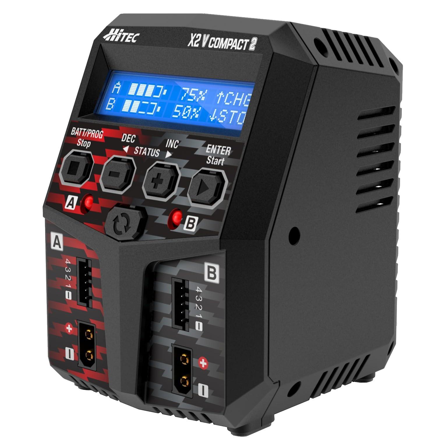 Hitec Multiplex Japan Hitec AC Balance Charger X2 Vertical Compact 2 (44363) Vertical Compact Dual-Channel Multi-Charge/Discharge for RC Cars...