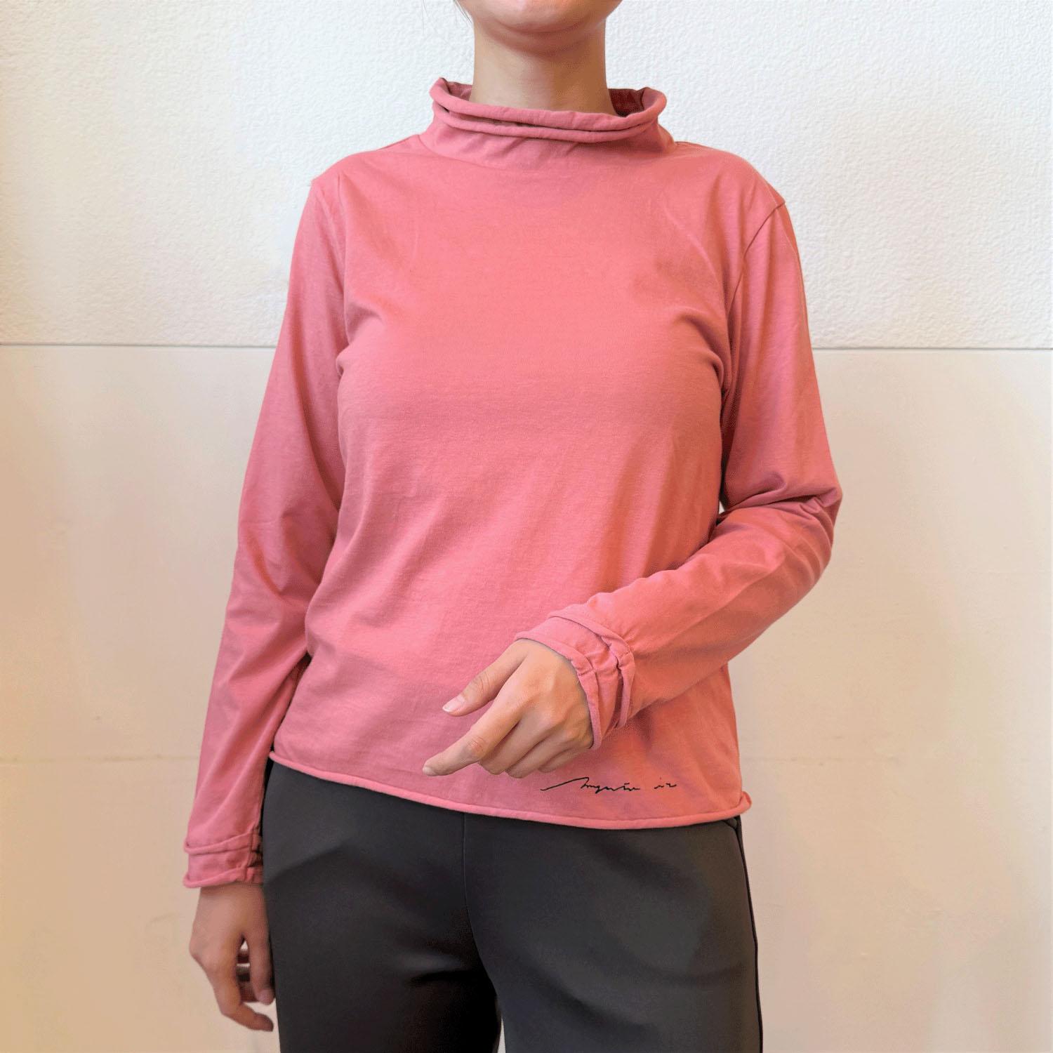 Magenta Cotton Jersey Two-Layer Rolled Long Sleeve Top Old Rose F (Free)