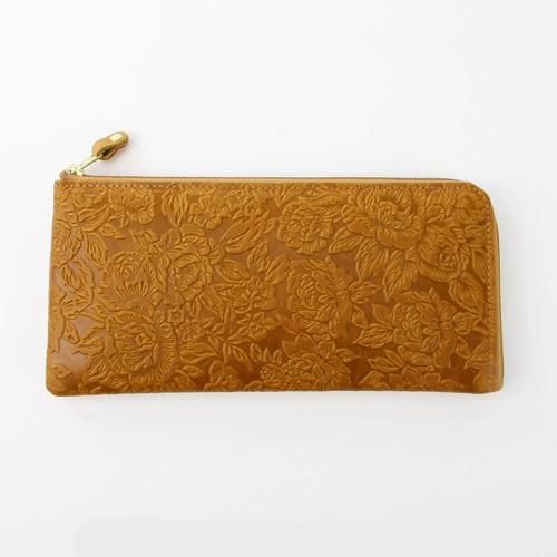 Embossed Rose Pattern L-Shaped Zipper Wallet