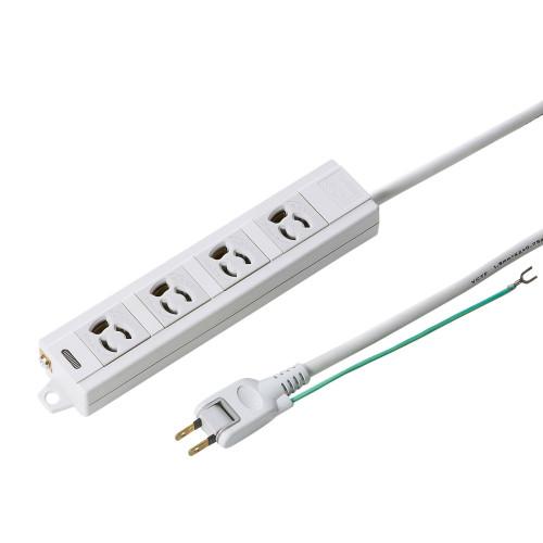 AC125V/15A x 10m extension cord (4 outlets/3-pin/with insulated caps)
