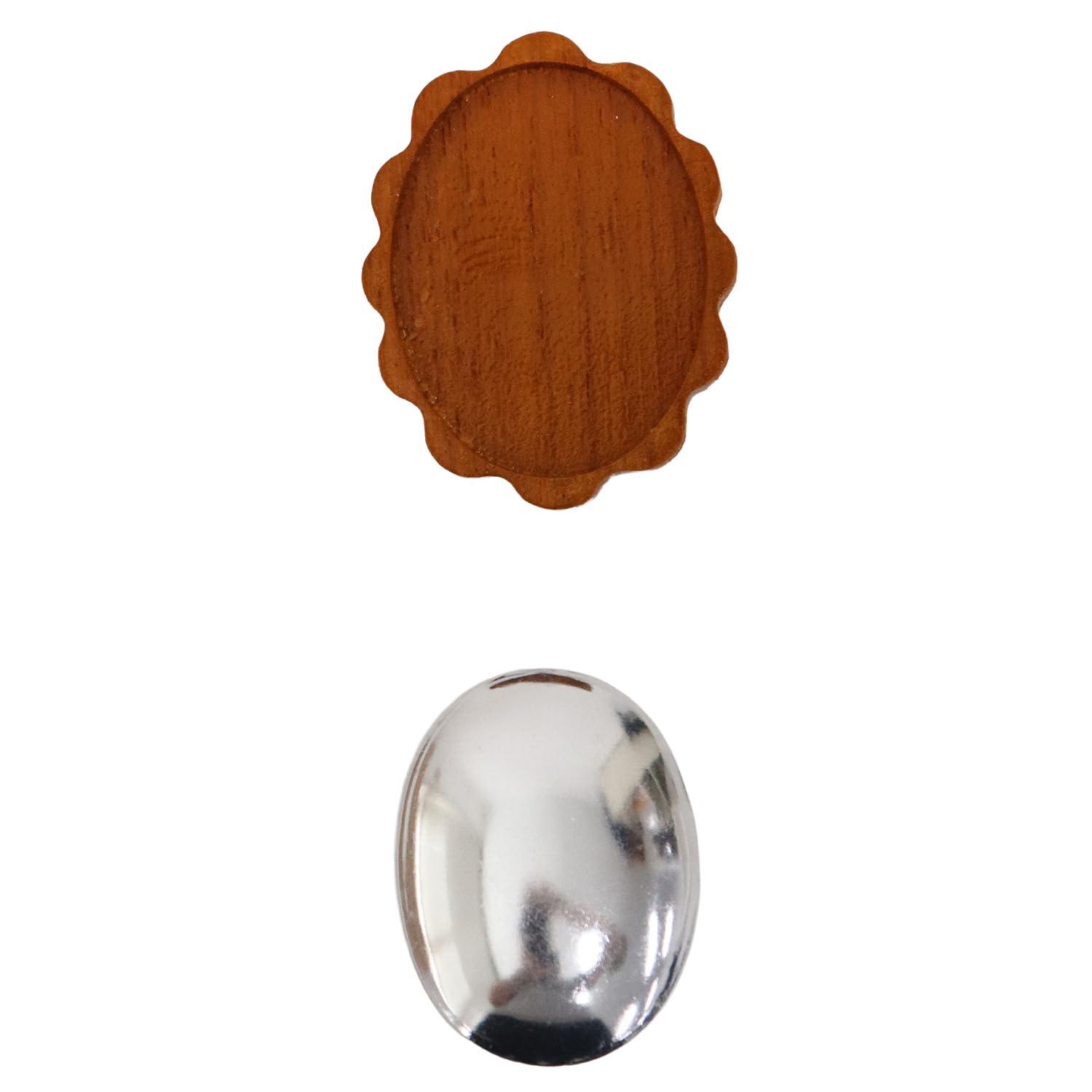 Nippon Chuko Wood Brooch Scallop Type H47×W35mm Copper Plate with Pin 1 Piece Brown A22-200