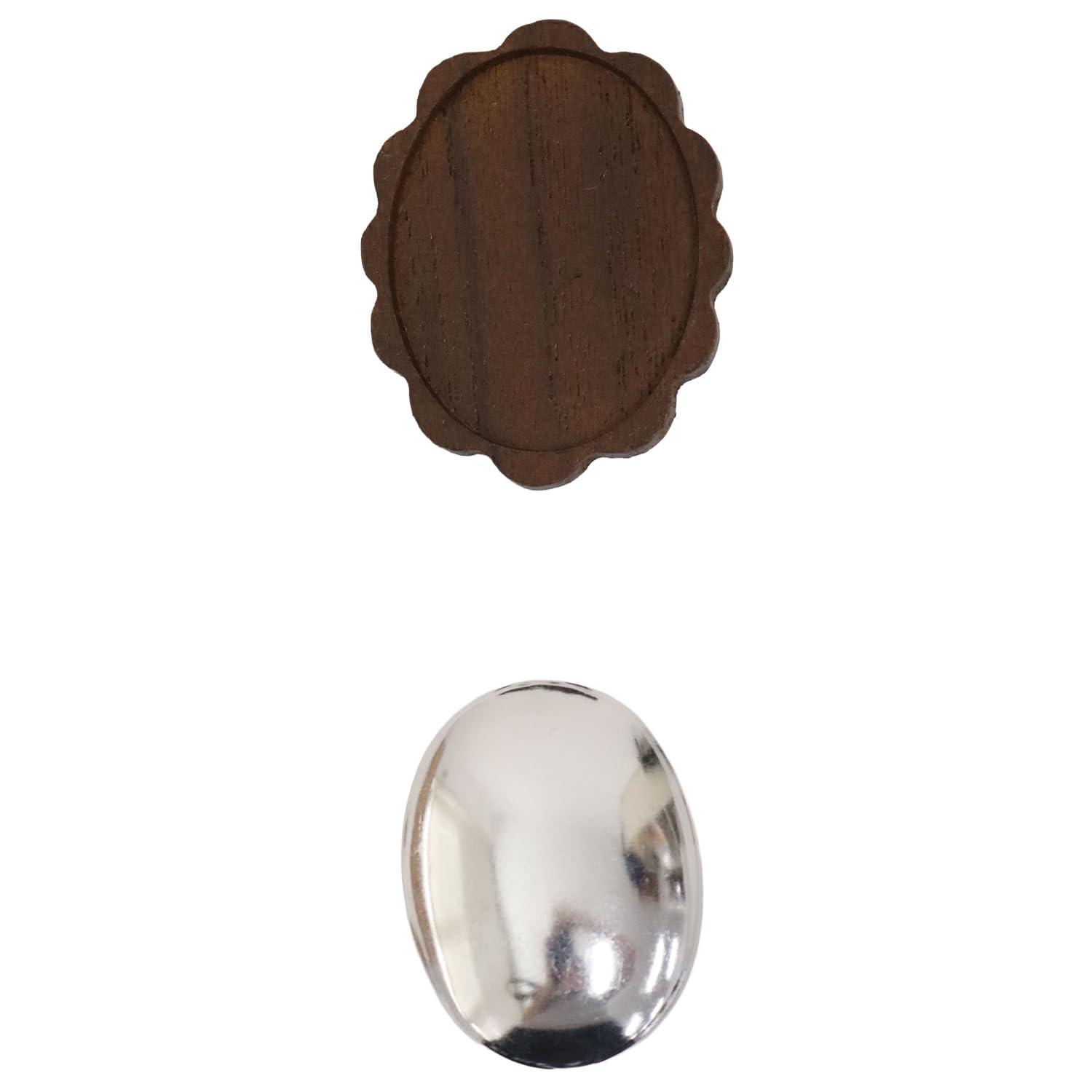 Nippon Chuko Wood Brooch Scallop Type H47×W35mm Copper Plate with Pin 1 Piece Dark Brown A22-202