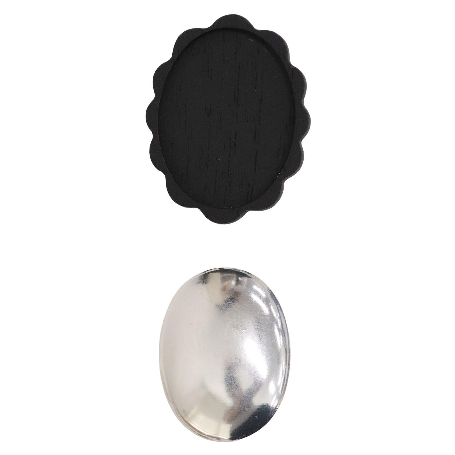 Nippon Chuko Wood Brooch Scallop Type H47×W35mm Copper Plate with Pin 1 Piece Black A22-203