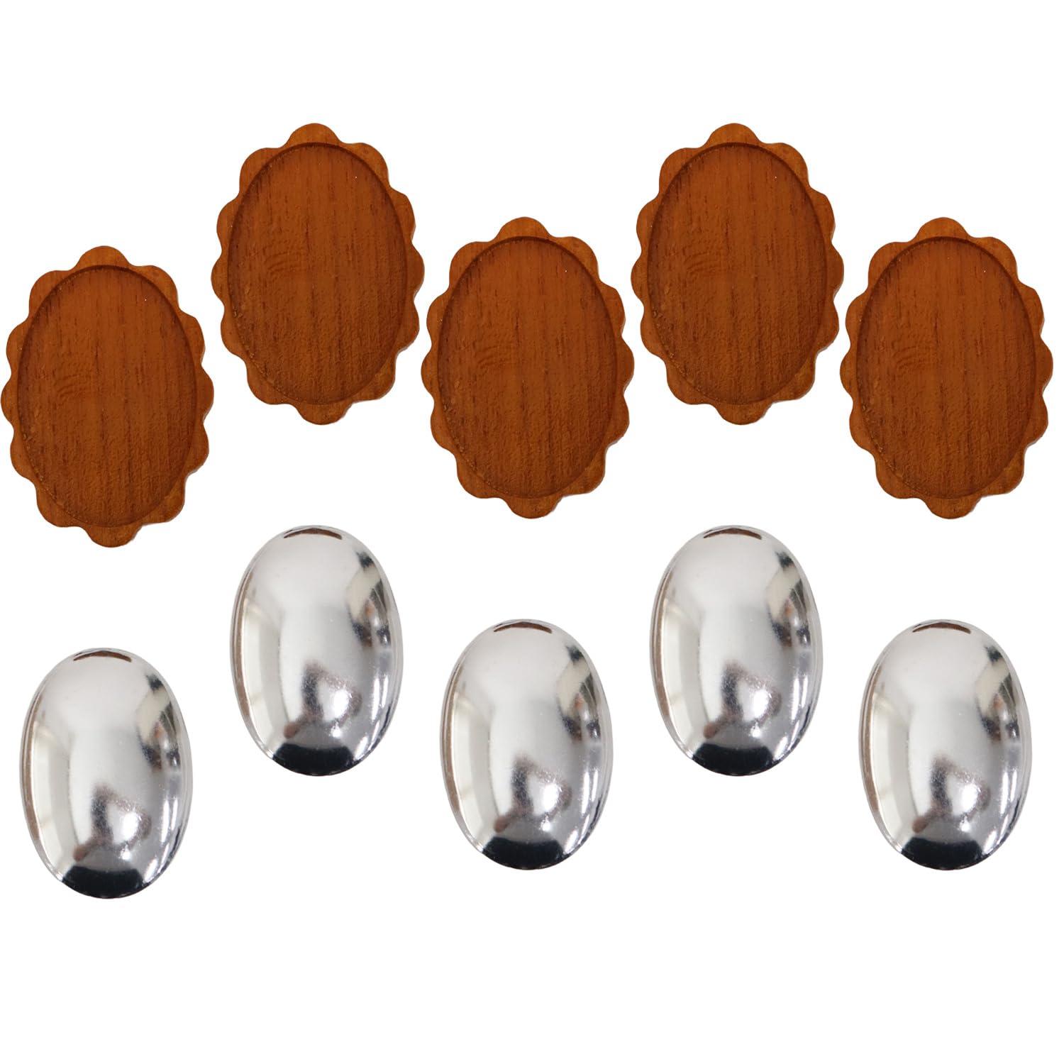 Nippon Chuko Wood Brooch Scallop Type H47×W35mm Copper Plate with Pin 5-Piece Set Brown A22-200-5